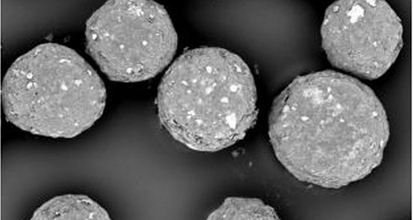 Figure 2: SEM image of drug loaded and coated starter beads. Particles show a high level of homogeneity in size distribution.