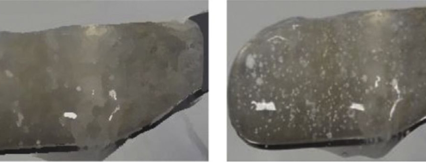 Figure 4: Images of a Jelly without (left) and with incorporation of sustained release micropellets (right).