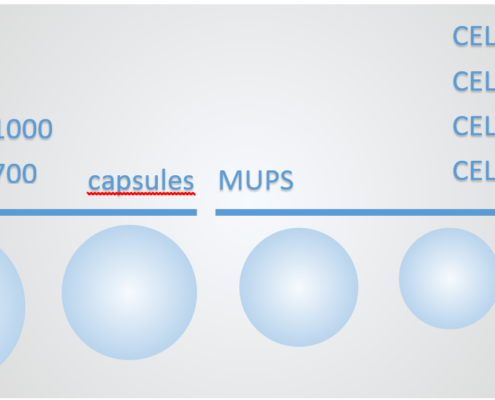 Pellet sizes for potential MUPS and capsule formulations